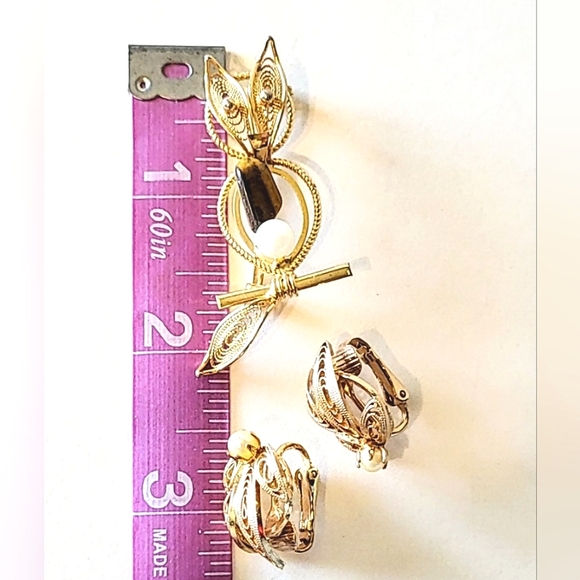 TIGER'S EYE FILIGREE OWL BROOCH with GENUINE PEARL - BONUS EARRINGS - Picture 8 of 8